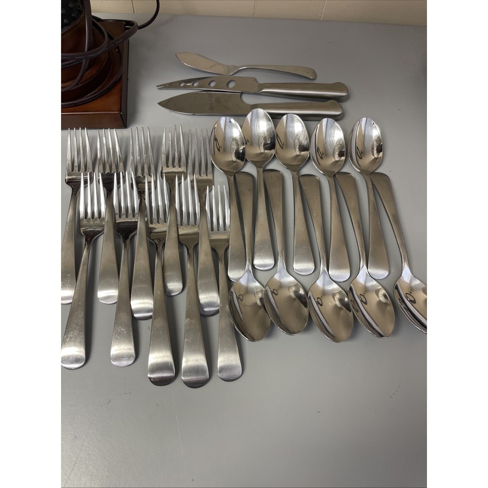 Mixed Lot of 23 Mikasa Satin Kinsley Flatware Knives Forks Spoons Used